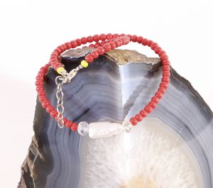 Necklace with Baroque Pearl and Beads Coral Color