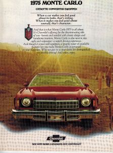first page 1975 Chevrolet Monte Carlo Dealer Advertisement